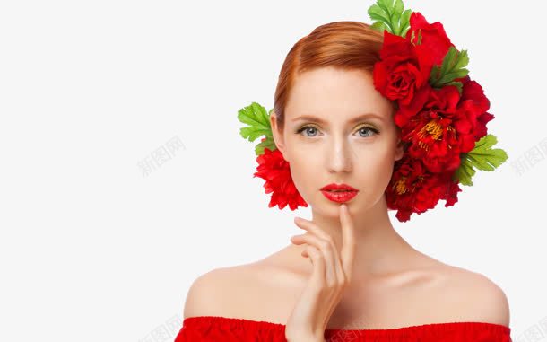 摄影创意红色花朵美女png免抠素材_新图网 https://ixintu.com 创意 摄影 红色 美女 花朵