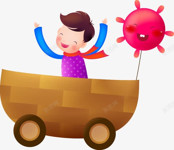 坐着木车的小孩png免抠素材_新图网 https://ixintu.com 卡通 可爱 坐着的小朋友 小孩 木车