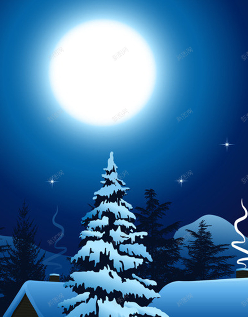 圣诞节雪夜蓝色H5背景jpg设计背景_新图网 https://ixintu.com 蓝色 圣诞节 圣诞树 月亮 星星 建筑 H5 安宁 静谧 激情 狂欢
