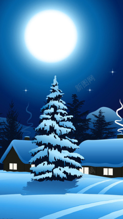 圣诞节雪夜圣诞节雪夜蓝色H5背景高清图片