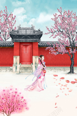 中国文化彩绘樱花唯美背景背景
