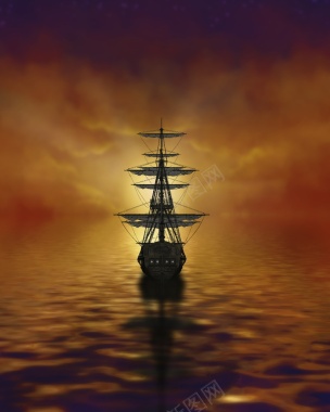 黄昏海面船只背景图背景