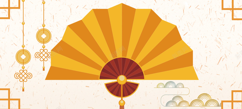 中国风中国年海报bannerjpg设计背景_新图网 https://ixintu.com 中国年 中国结 中国风 开心 扇子 新年 海报 清新 背景 黄色