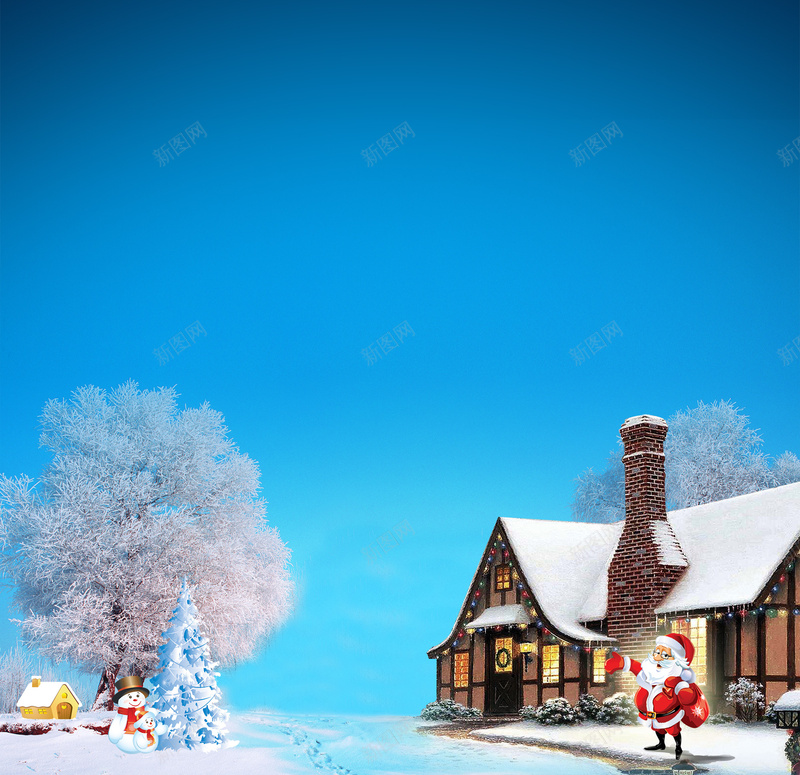 圣诞节背景psd设计背景_新图网 https://ixintu.com 圣诞 房屋雪人 梦幻 浪漫 背景 节日 蓝色
