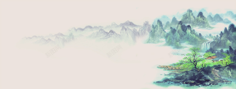 米色中国风山水画背景背景