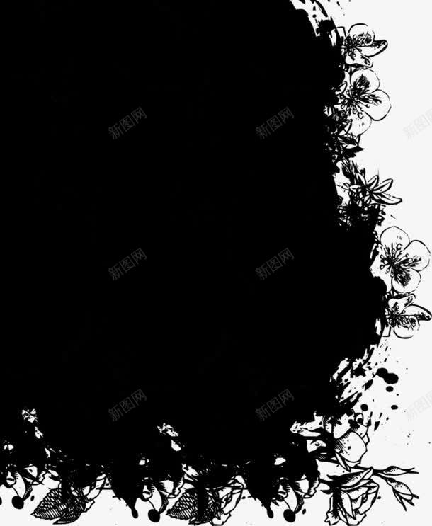 黑色纹理背景png免抠素材_新图网 https://ixintu.com 墨色 纹理 背景 花朵 黑色