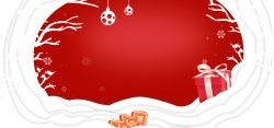 红白色礼盒圣诞节扁平剪纸风简约红白色层次banner高清图片