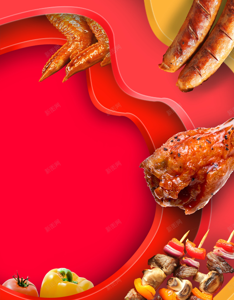 美食烧烤海报背景psd设计背景_新图网 https://ixintu.com 烧烤宣传 烧烤海报 美食海报 美食烧烤 美味 夜宵海报 红色背景 传统美食