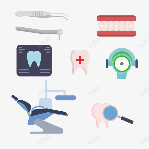 牙科医疗器材矢量图eps免抠素材_新图网 https://ixintu.com 医疗 医疗器材 牙科 牙科器材 白色牙齿 矢量牙科 镊子 矢量图