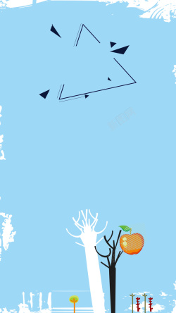 苹果树插画清新蓝色秋装新品上市H5背景高清图片