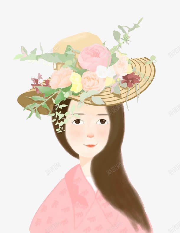 草帽女孩png免抠素材_新图网 https://ixintu.com 手绘 水彩 自然 草帽