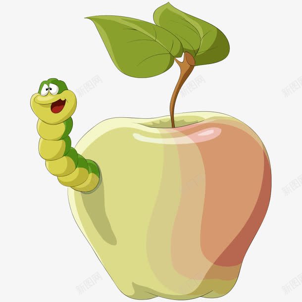 卡通苹果png免抠素材_新图网 https://ixintu.com 水果 矢量水果 矢量苹果 苹果 虫子 青苹果