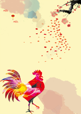 中国风春节花瓣大公鸡背景素材背景