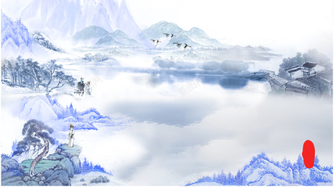 中式灰色水墨山水清明节海报背景素材背景
