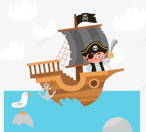 海上航行的海盗船png免抠素材_新图网 https://ixintu.com 寻宝之旅 海上航行 海盗 海盗船 矢量素材