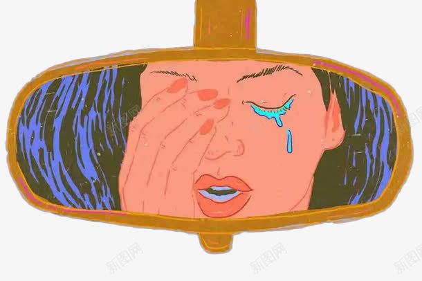车视镜里的女人png免抠素材_新图网 https://ixintu.com 哭泣的女人 手绘图片 车视镜 车视镜里的蓝发女人