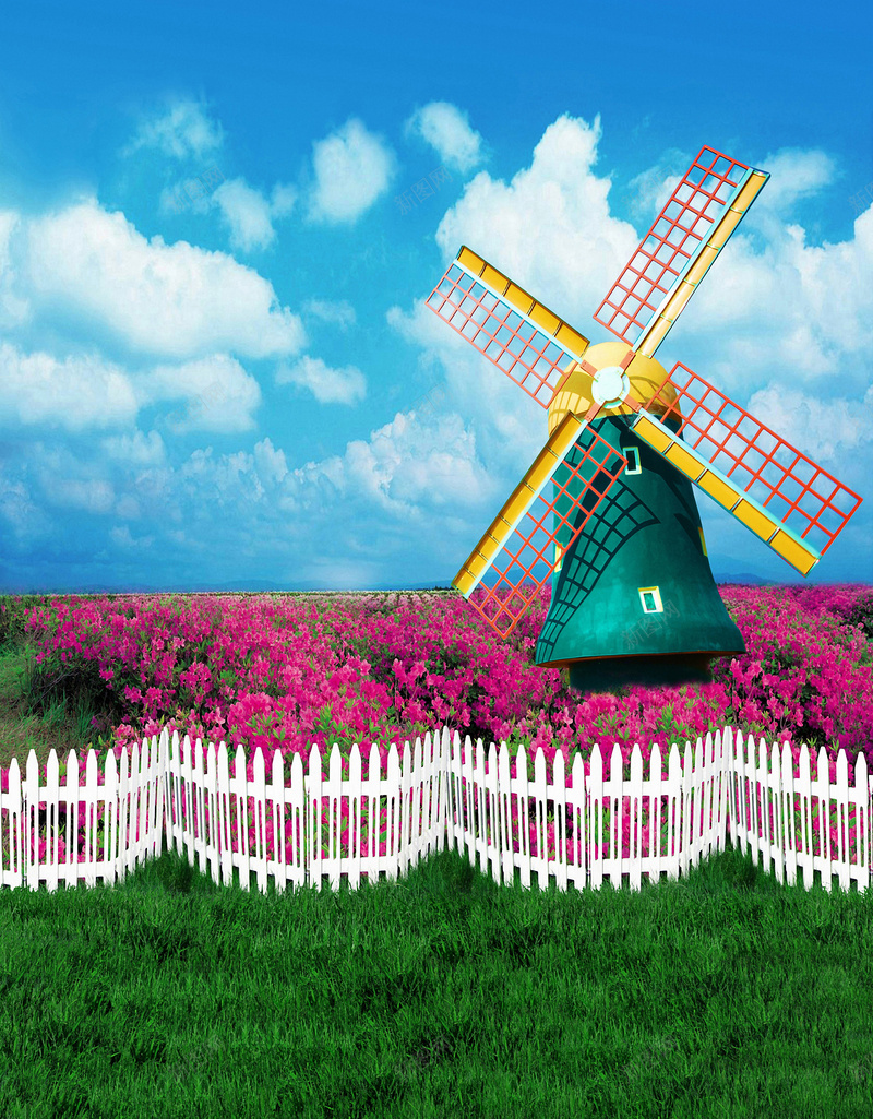 梦幻荷兰背景jpg设计背景_新图网 https://ixintu.com 梦幻 花朵 荷兰 风车