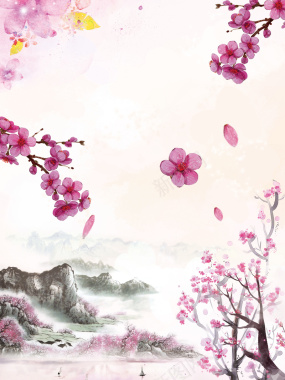 彩色水墨古风漂浮花瓣背景素材背景