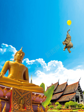 蓝天白云风景创意广告泰国旅行背景背景