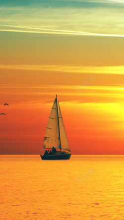 橙色帆船夕阳下海面上的帆船H5背景高清图片