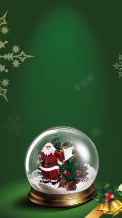 水晶球与雪花图片绿色圣诞节psd分层H5背景高清图片