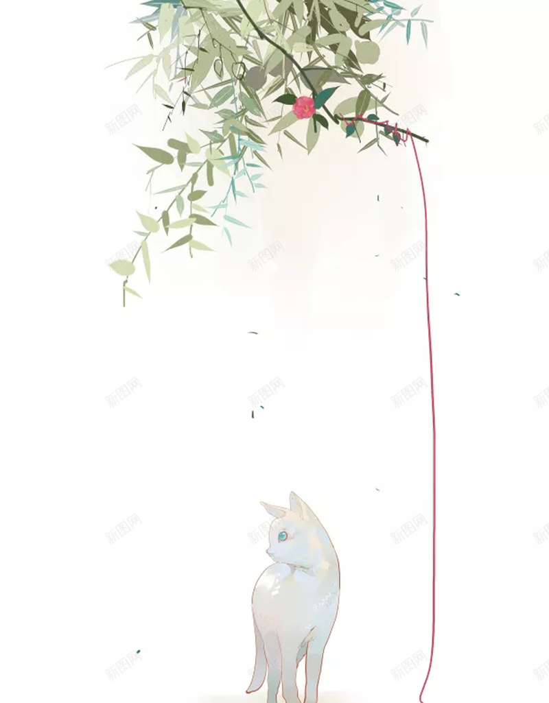 创意宣传海报psd设计背景_新图网 https://ixintu.com 个性 创意 唯美 手绘 树枝 猫 白色调 简约 线团