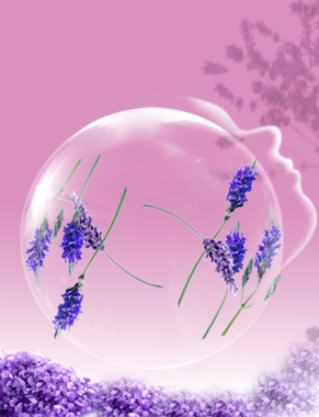 透明气球中包裹熏衣草梦幻紫色背景