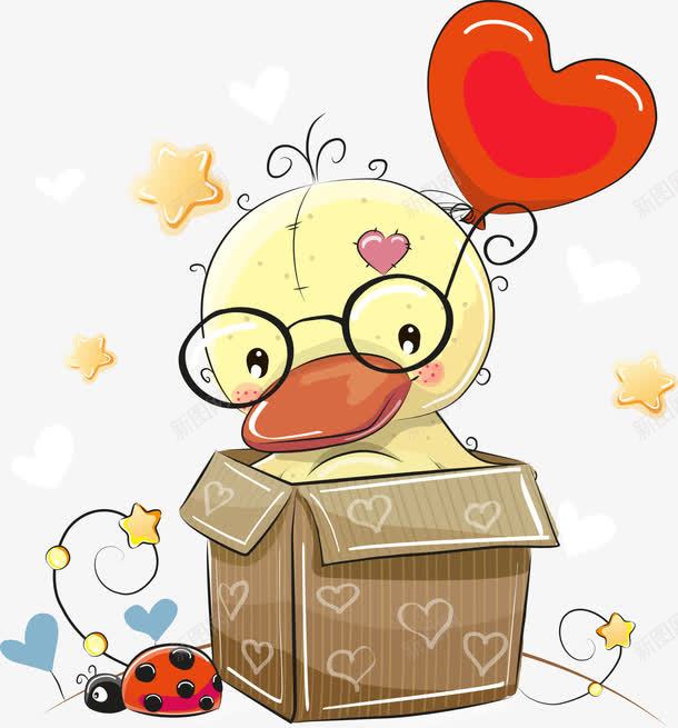 纸盒里的可爱卡通鸭子png免抠素材_新图网 https://ixintu.com 卡通鸭子 爱心气球 矢量鸭子 鸭子 黄色鸭子