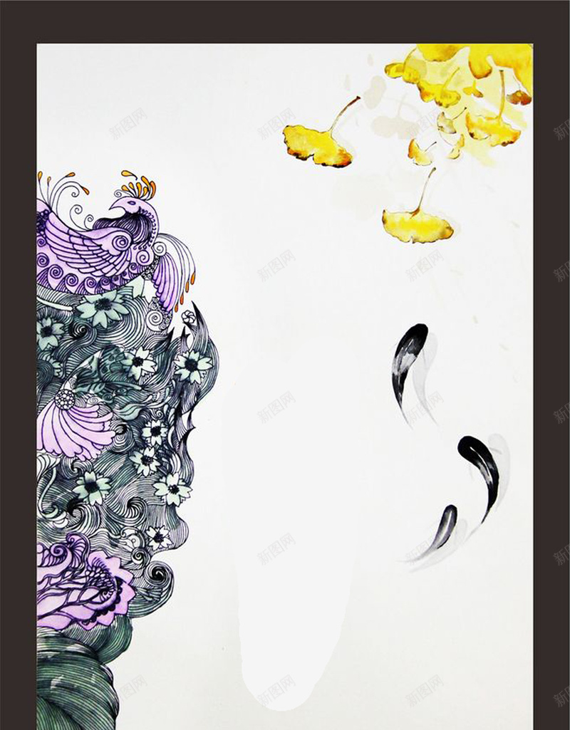 中国艺术海报psd设计背景_新图网 https://ixintu.com 个性 中国 层次 手绘 文艺 画 画框 艺术 颜色 鱼