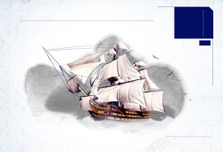 白色的帆船图片中国风帆船水墨背景素材高清图片