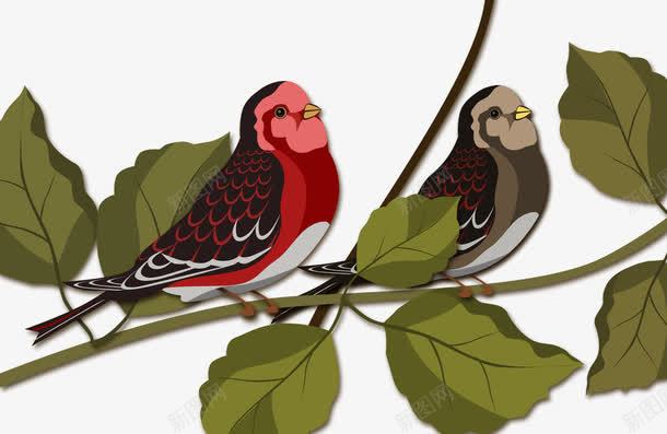 卡通手绘动植物枝头上的鸟png免抠素材_新图网 https://ixintu.com 卡通动植物 卡通鸟 站在树枝上的鸟