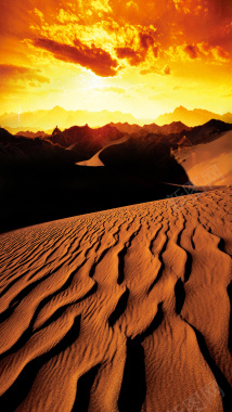 沙漠中的霞光PSD分层H5背景素材背景