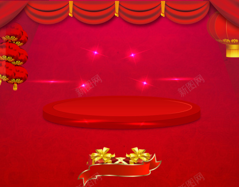 红色迎新年喜庆节日舞台背景背景