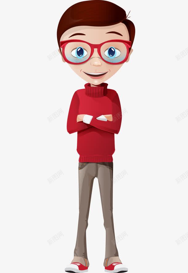 卡通手绘戴眼镜休闲男孩png免抠素材_新图网 https://ixintu.com 卡通的人物 戴眼镜的男孩