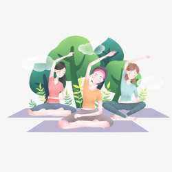 女性瑜伽瑜伽多人团体企业卡通高清图片