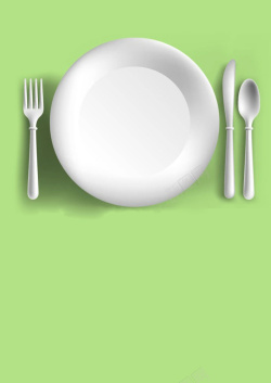 白盘西餐白盘绿色简约背景高清图片