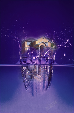 紫色别墅梦幻紫色水晶别墅水花背景高清图片