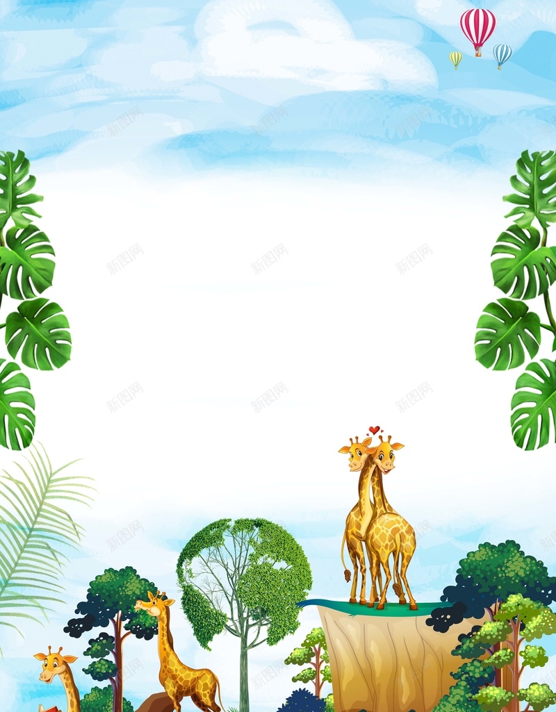 保护野生动物海报psd设计背景_新图网 https://ixintu.com 保护野生动物 爱护动物 长劲鹿 公益 树叶 手绘 动物园 树