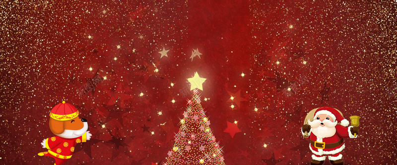 圣诞红色卡通电商圣诞树banner背景背景