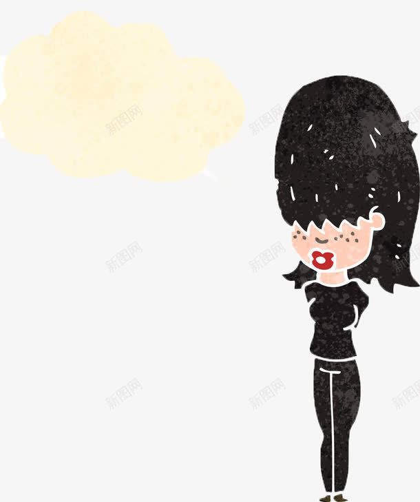 手绘黑色头发的女士png免抠素材_新图网 https://ixintu.com 人物 卡通 女士 对话框 简笔 简约 黑色头发