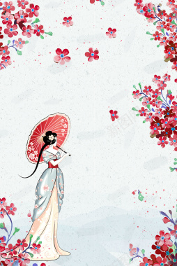 白色手绘日本旅行花卉背景背景