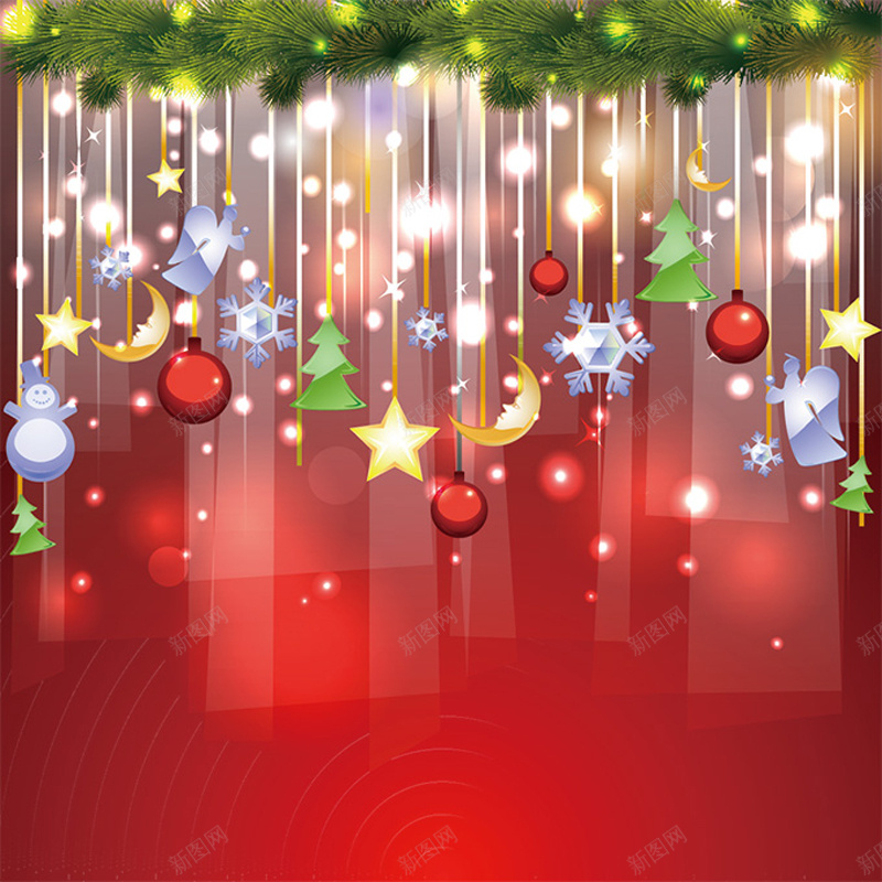 圣诞节日主图背景eps设计背景_新图网 https://ixintu.com 圣诞节元素 月亮 星星装饰 竹叶 圣诞球 狂欢 激情 主图