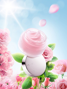 浪漫粉色花朵化妆品海报背景背景