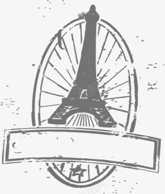 灰色手绘埃菲尔铁塔图标图标