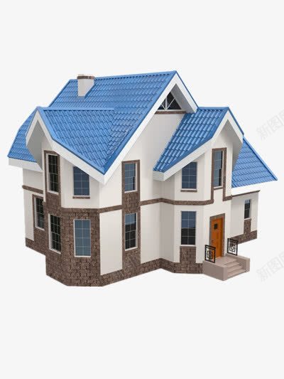 蓝色屋顶的房子png免抠素材_新图网 https://ixintu.com 房子 蓝色 豪华