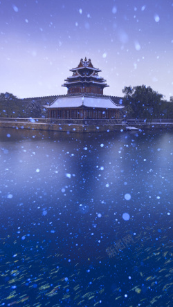 冬天手机端海报蓝色雪花风景APP手机端H5背景高清图片