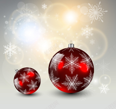 圣诞节华丽金属质感吊球红色雪花矢量背景图背景