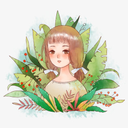 唯美水彩少女插画素材