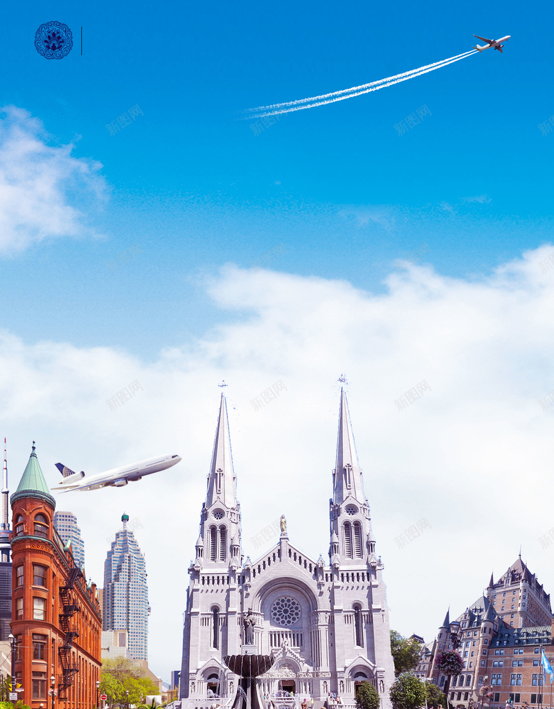 加拿大印象旅游公司海报psd设计背景_新图网 https://ixintu.com 加拿大旅游 加拿大旅行 加拿大移民 加拿大签证 加拿大风光 建筑 自由行 蓝色 飞机