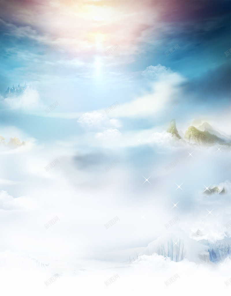 梦幻H5分层背景psd设计背景_新图网 https://ixintu.com H5 光点 太阳 星星 梅花鹿 梦幻 白云 背景